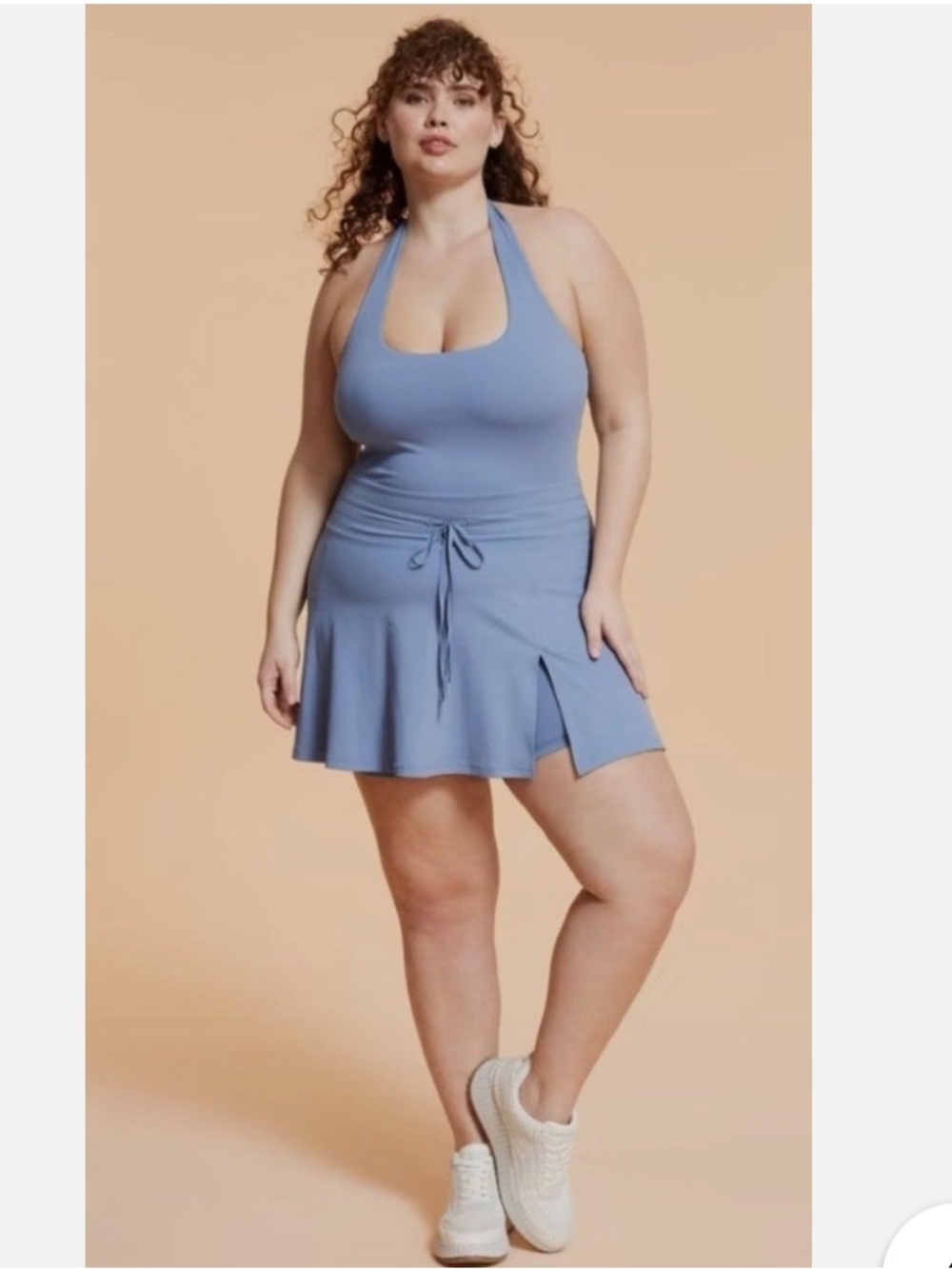 Blogilates Game set match Halter Neck Plus-Size Active Dress in Dusty Blue 2x